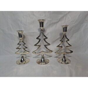 International Silver Co Silverplate Christmas Tree Candlestick Holders Set Of 3
